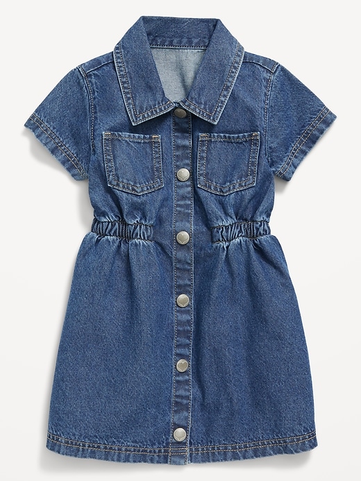 View large product image 2 of 3. Short-Sleeve Cinched-Waist Jean Dress for Toddler Girls