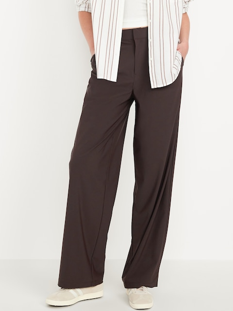 Pantalon tailleur Tech élégant jambe large à taille haute - Brun