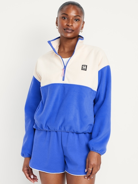 Oversized Performance Microfleece Cropped Half Zip - Crayon Blue/White