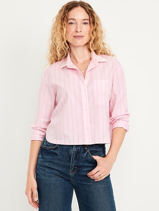 Image number 1 showing, Cropped Button-Down Striped Shirt