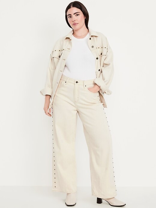 Image number 4 showing, High-Waisted Baggy Wide-Leg Studded Jeans