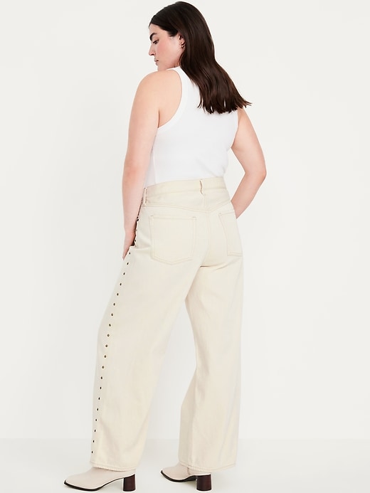 Image number 5 showing, High-Waisted Baggy Wide-Leg Studded Jeans