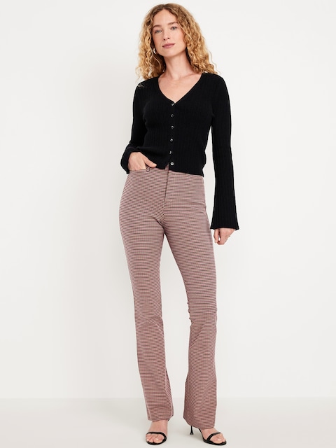 High-Waisted Pixie Flare Pants - Brown Check