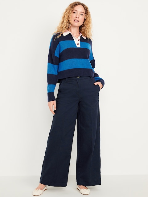Chino à jambe ultra-large à taille très haute - Bleu