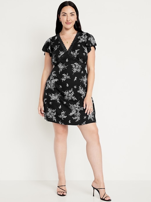 Image number 4 showing, Fit & Flare Crepe Lace-Trim Mini Dress
