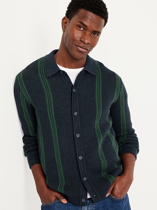 Image number 3 showing, Striped Button-Front Cardigan Sweater