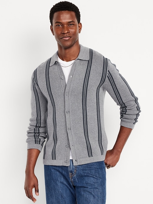 Image number 1 showing, Striped Button-Front Cardigan Sweater