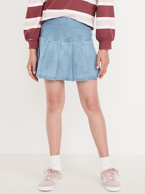 Pleated Jean Skirt for Girls - Blue