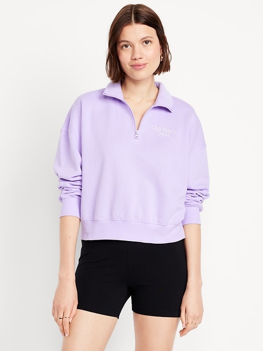 View large product image 1 of 3. Oversized Logo-Graphic Cropped Half-Zip Pullover