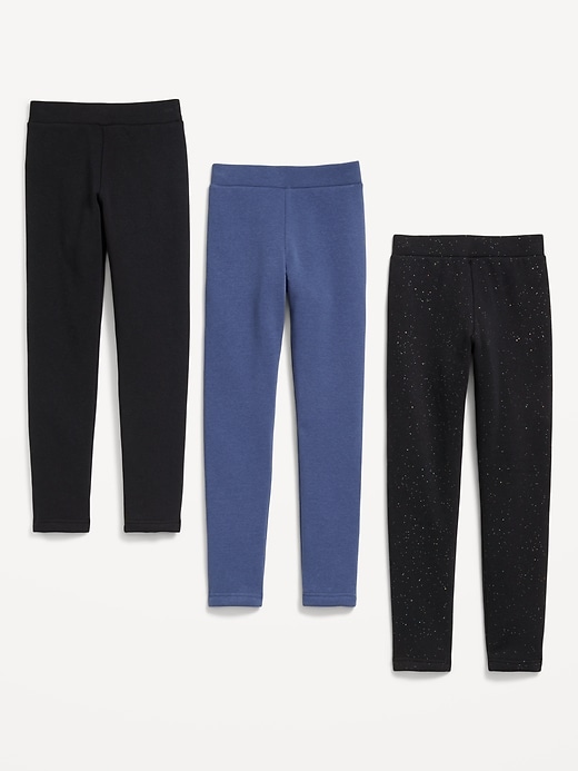 Image number 3 showing, High-Waisted Full-Length Fleece Leggings 3-Pack for Girls