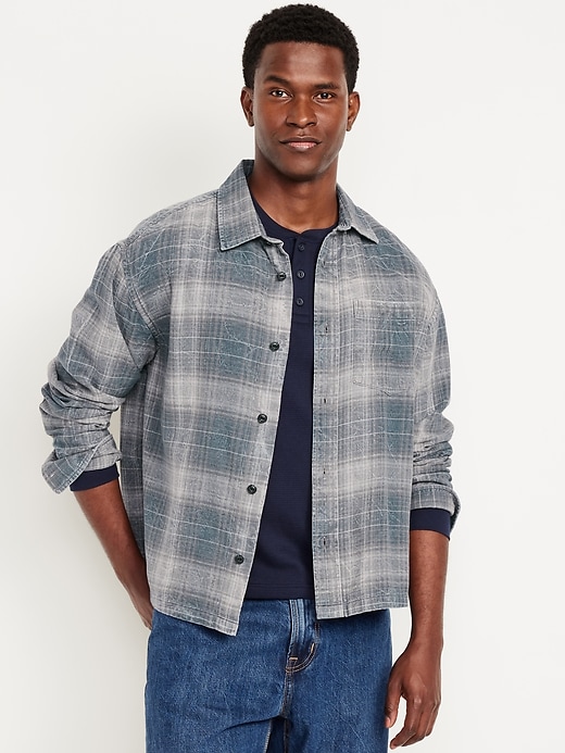 Image number 1 showing, Cropped Plaid Flannel Shirt