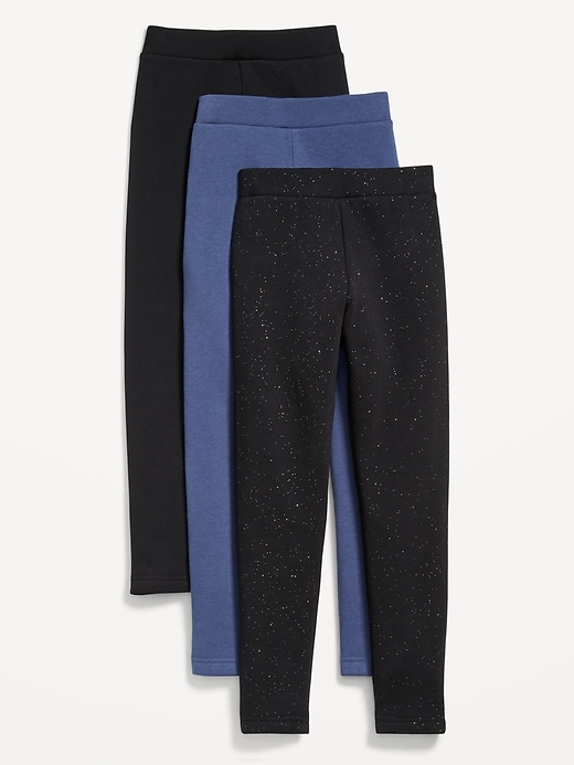 Image number 1 showing, High-Waisted Full-Length Fleece Leggings 3-Pack for Girls