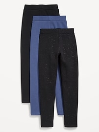 Image number 2 showing, High-Waisted Full-Length Fleece Leggings 3-Pack for Girls