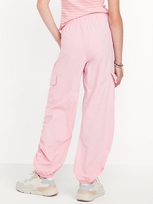 View large product image 2 of 5. High-Waisted Side Ruched Cargo Parachute Joggers for Girls