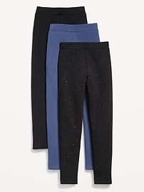 Image number 1 showing, High-Waisted Full-Length Fleece Leggings 3-Pack for Girls