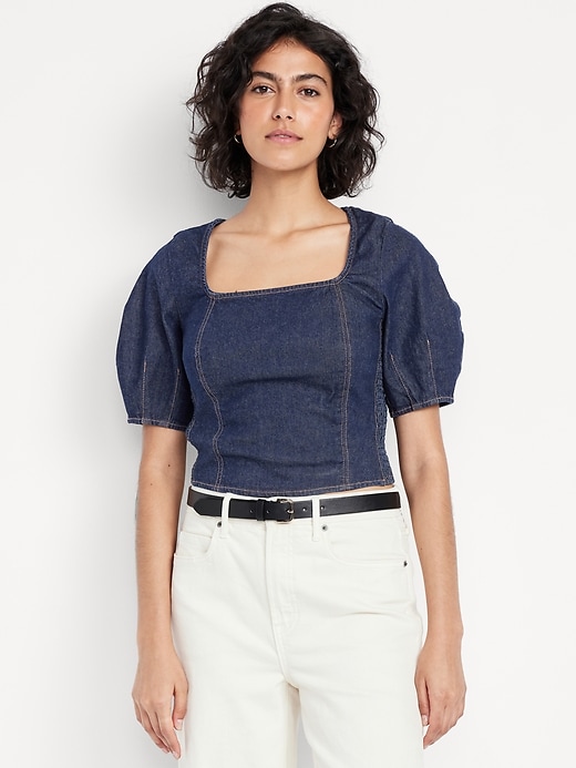 Image number 1 showing, Square-Neck Denim Crop Top