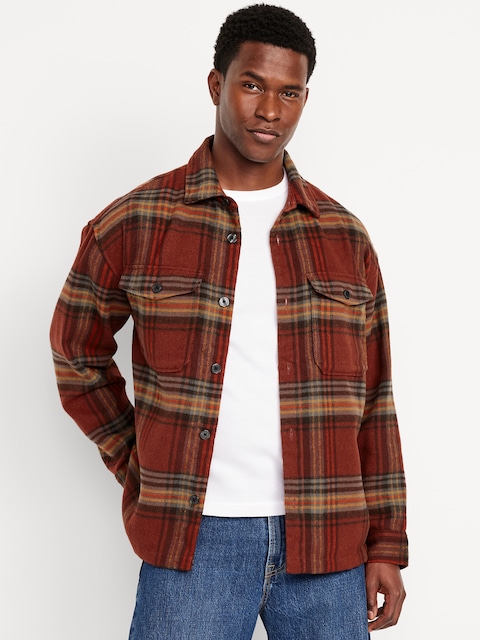 Oversized Heavyweight Plaid Flannel Shirt - Rust Plaid