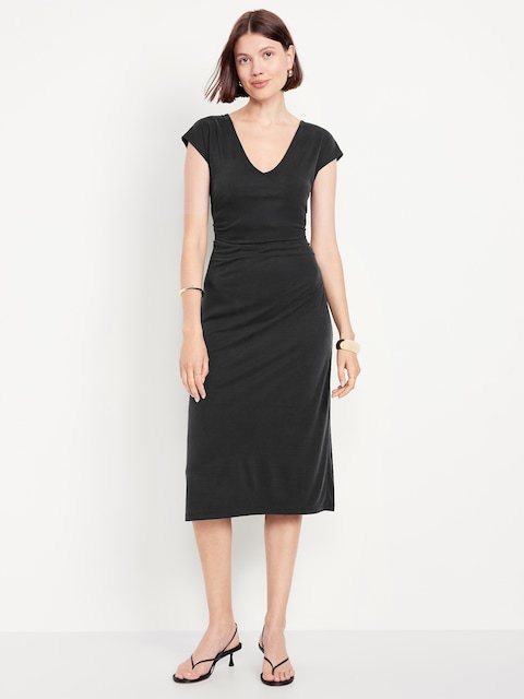 Fit & Flare Ruched Midi Dress - Black Jack