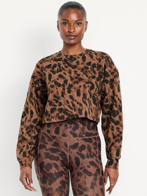 Dynamic Fleece Oversized Crop Sweatshirt - Brown Animal