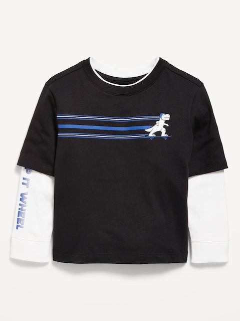 T-shirt 2 en 1 surdimensionné à manches longues pour tout-petit garçon