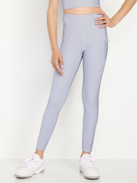 Legging Performance PowerSoft côtelé longueur 7/8 à taille haute pour fille - Phosphorescent
