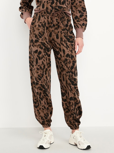 High-Waisted Dynamic Fleece Sweatpants - Brown Animal