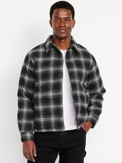 Image number 1 showing, Insulated Cropped Flannel Shacket