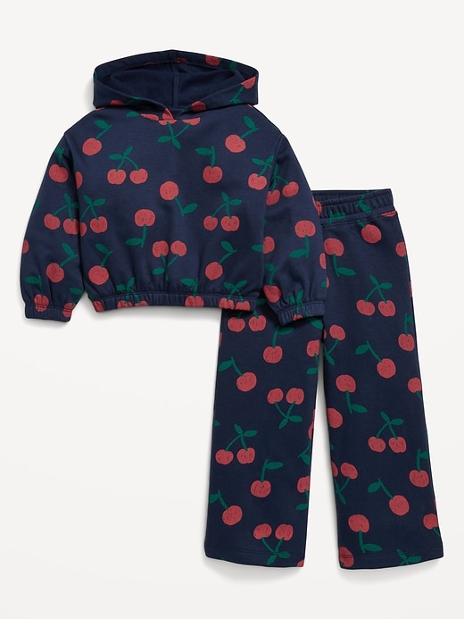 Image number 1 showing, Printed Long-Sleeve Hoodie and Wide-Leg Sweatpants Set for Toddler Girls