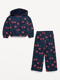 Image number 2 showing, Printed Long-Sleeve Hoodie and Wide-Leg Sweatpants Set for Toddler Girls