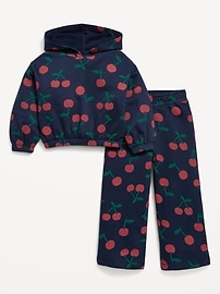 Image number 1 showing, Printed Long-Sleeve Hoodie and Wide-Leg Sweatpants Set for Toddler Girls