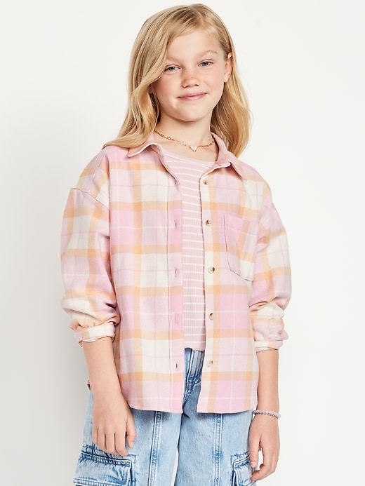 Image number 1 showing, Oversized Long-Sleeve Plaid Flannel Shirt for Girls
