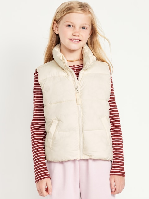 Water-Resistant Quilted Puffer Vest for Girls - White