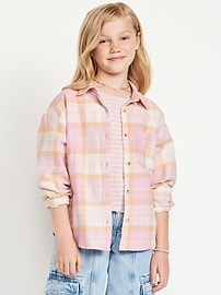 Image number 1 showing, Oversized Long-Sleeve Plaid Flannel Shirt for Girls
