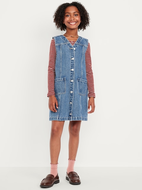 Sleeveless Pocket Jean Dress for Girls - Blue