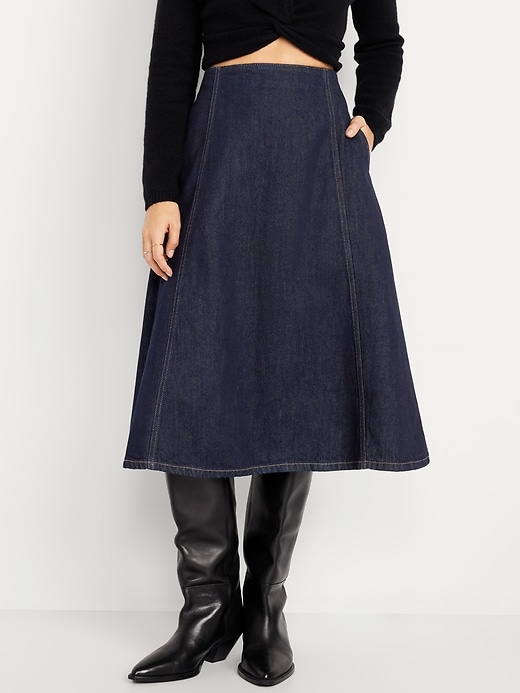 Image number 2 showing, High-Waisted Jean Midi Skirt