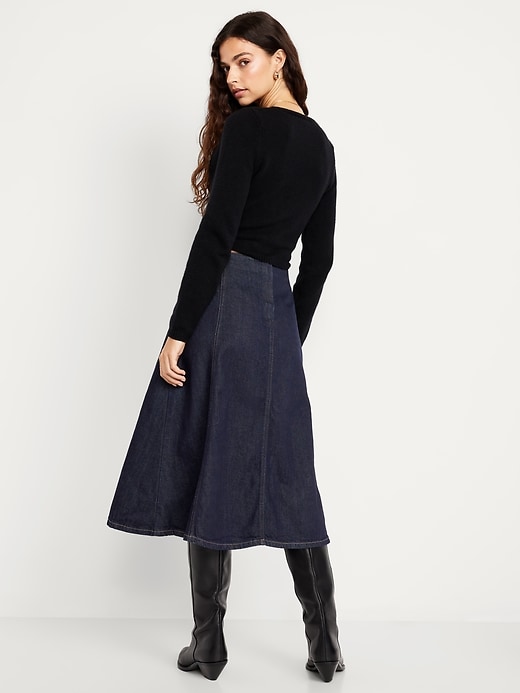 Image number 3 showing, High-Waisted Jean Midi Skirt