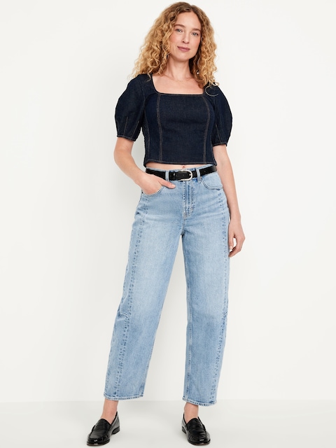 High-Waisted Barrel Ankle Jeans - Isla