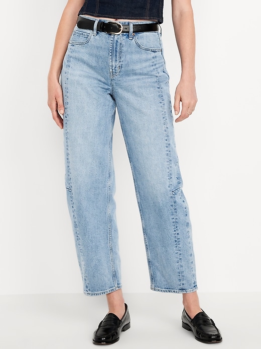 L'image numéro 2 présente Jean coupe baril à taille haute longueur cheville