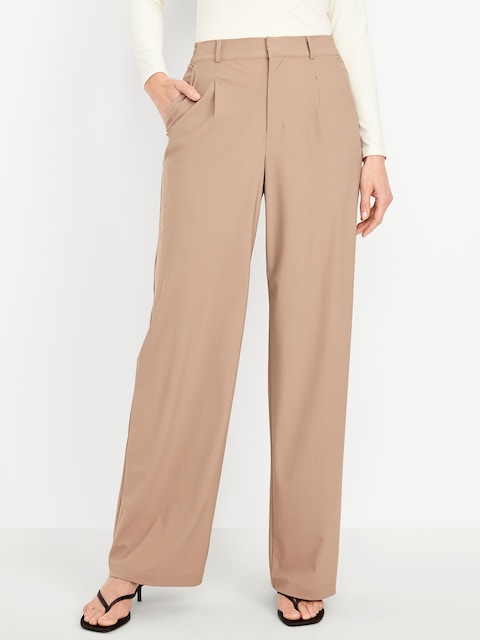 Pantalon tailleur Tech élégant jambe large à taille haute - Beige