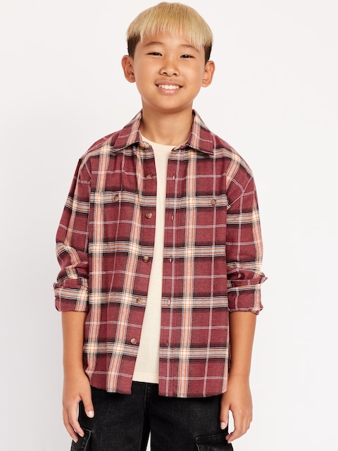 Long-Sleeve Pocket Plaid Flannel Shirt for Boys - Red