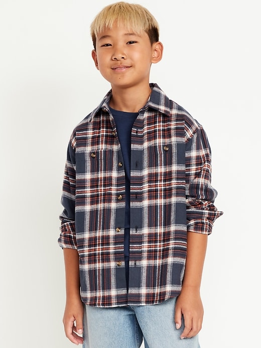View large product image 1 of 2. Long-Sleeve Pocket Plaid Flannel Shirt for Boys