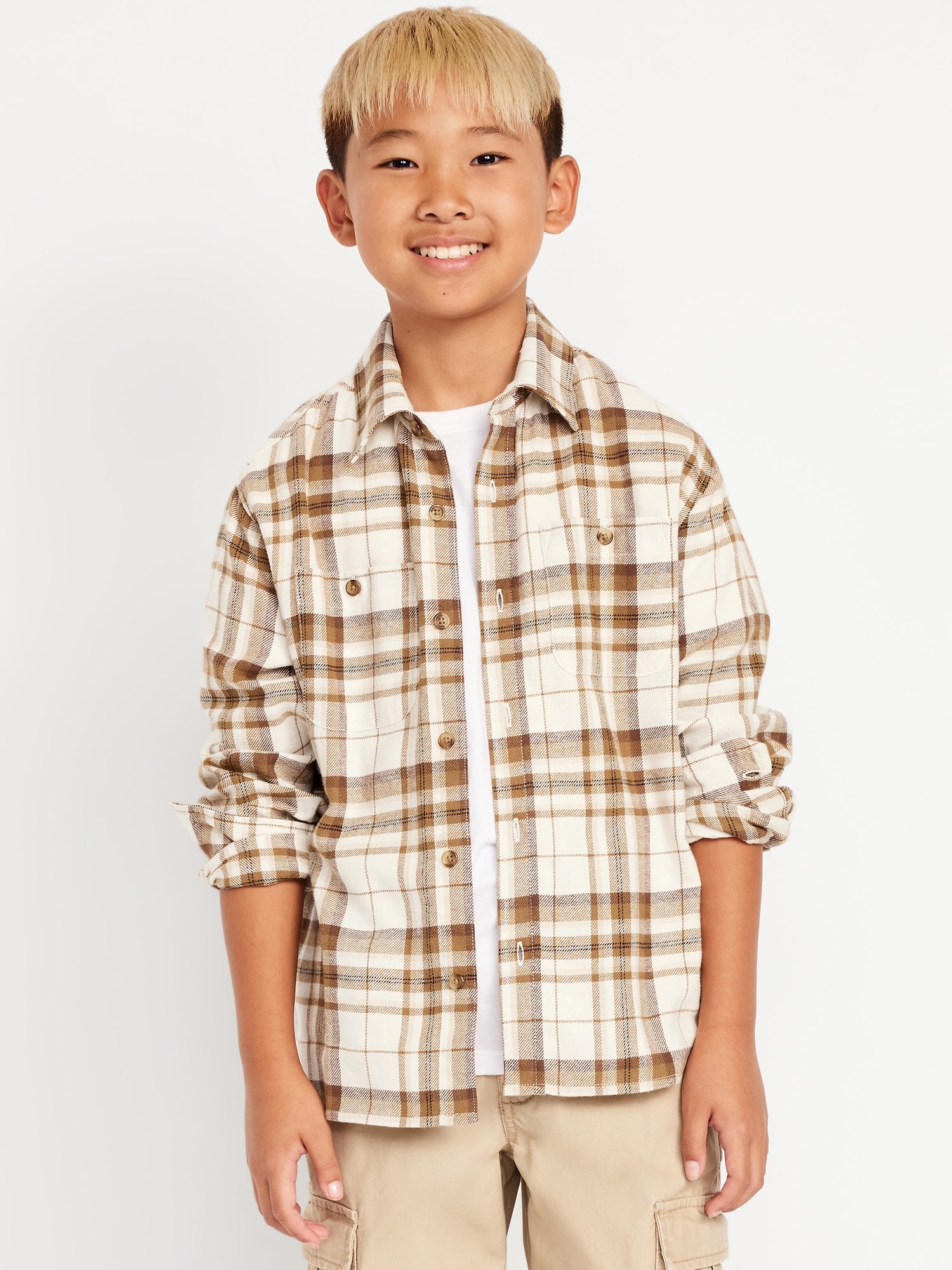 Long-Sleeve Pocket Plaid Flannel Shirt for Boys