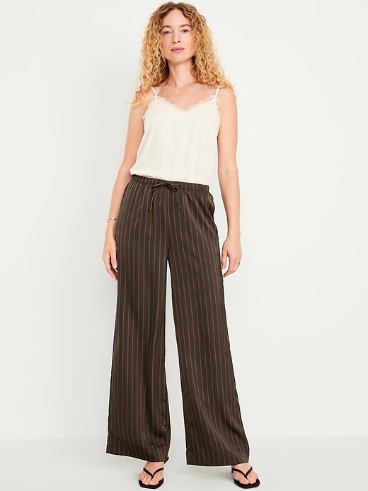 Image number 1 showing, High-Waisted Satin Wide-Leg Pants