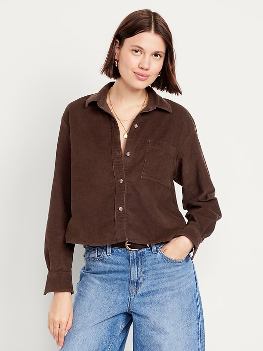 Image number 1 showing, Cropped Button-Down Corduroy Shirt