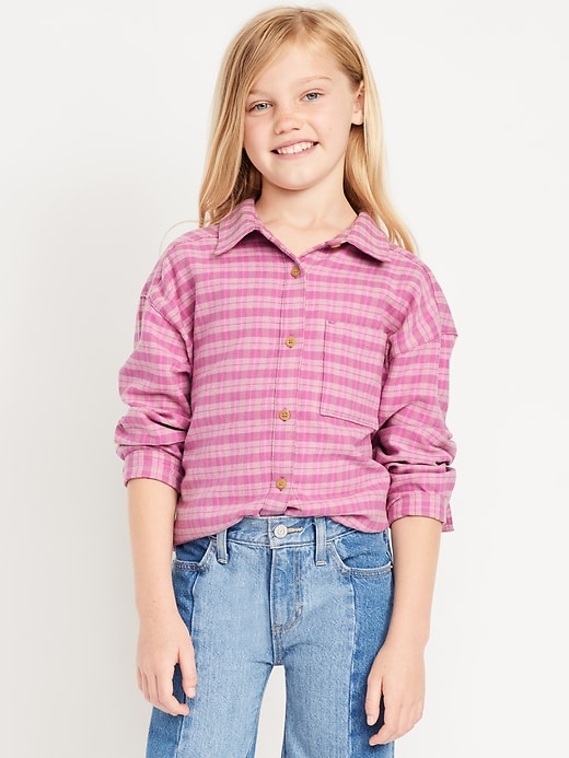 Image number 1 showing, Oversized Long-Sleeve Plaid Flannel Shirt for Girls