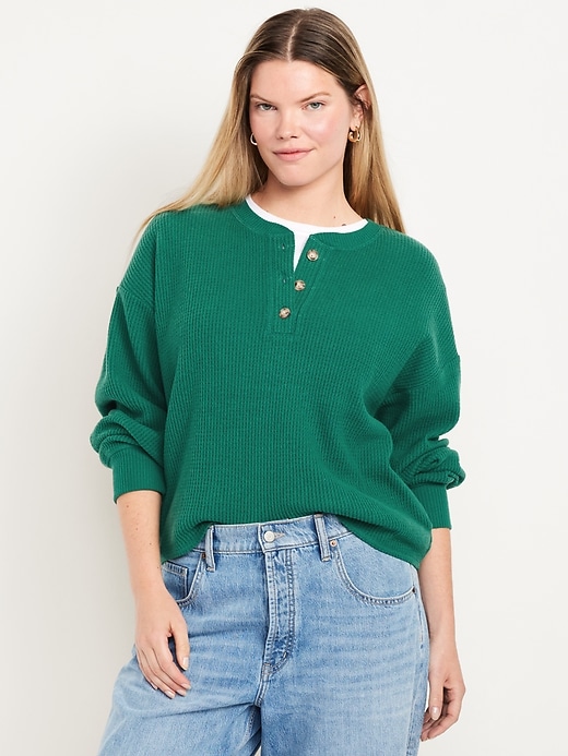 Image number 4 showing, Oversized Cozy Waffle Henley Top