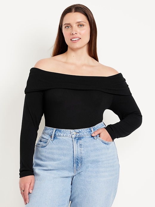 Image number 6 showing, Off-Shoulder Long-Sleeve Ribbed Top