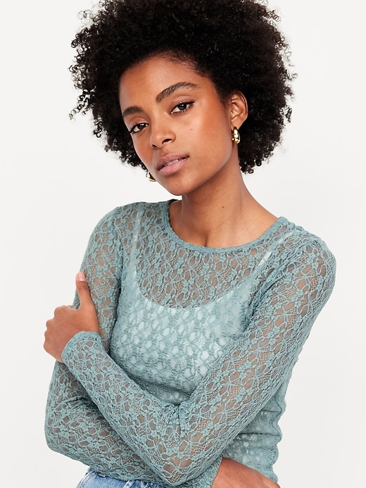Image number 3 showing, Long-Sleeve Lace Crew-Neck Top