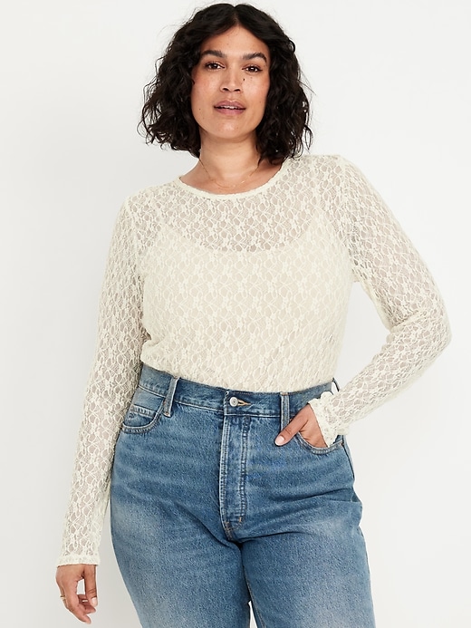 Image number 7 showing, Long-Sleeve Lace Crew-Neck Top