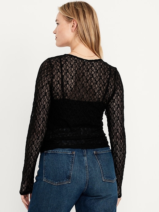 Image number 6 showing, Long-Sleeve Lace Crew-Neck Top